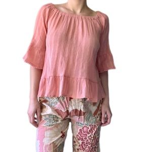 Blush Pink Peplum Off The Shoulder Blouse Top